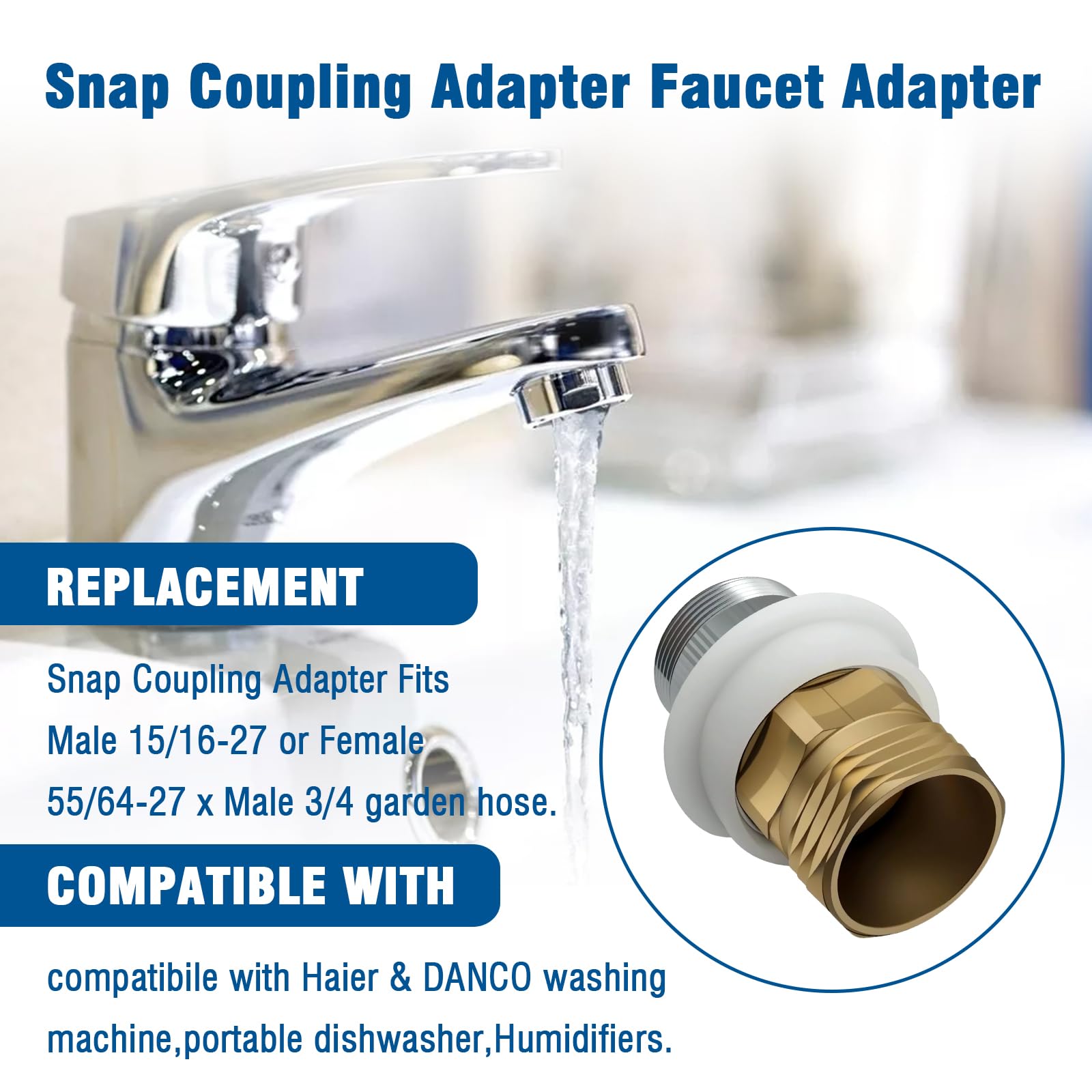 Repustor Snap-Coupling Adapter male 15/16-27 for reliable faucet threading.