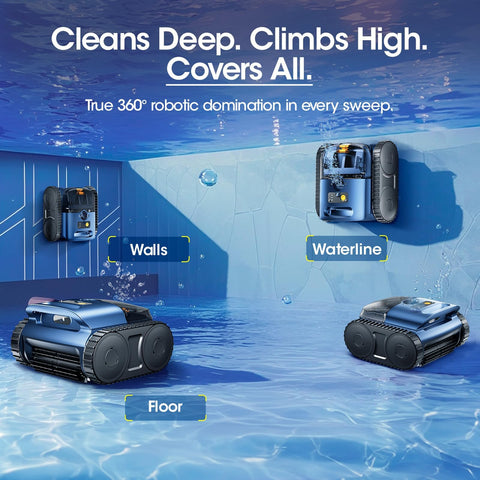 Reriou adaptive multi-mode cleaning covers floor and walls for versatile pools.