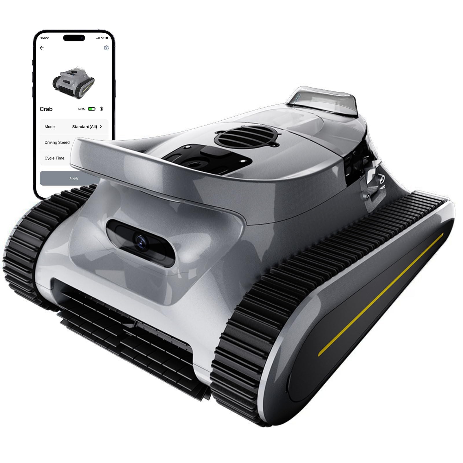 RERIOU cordless robotic pool cleaner front view showing sleek design for thorough cleaning