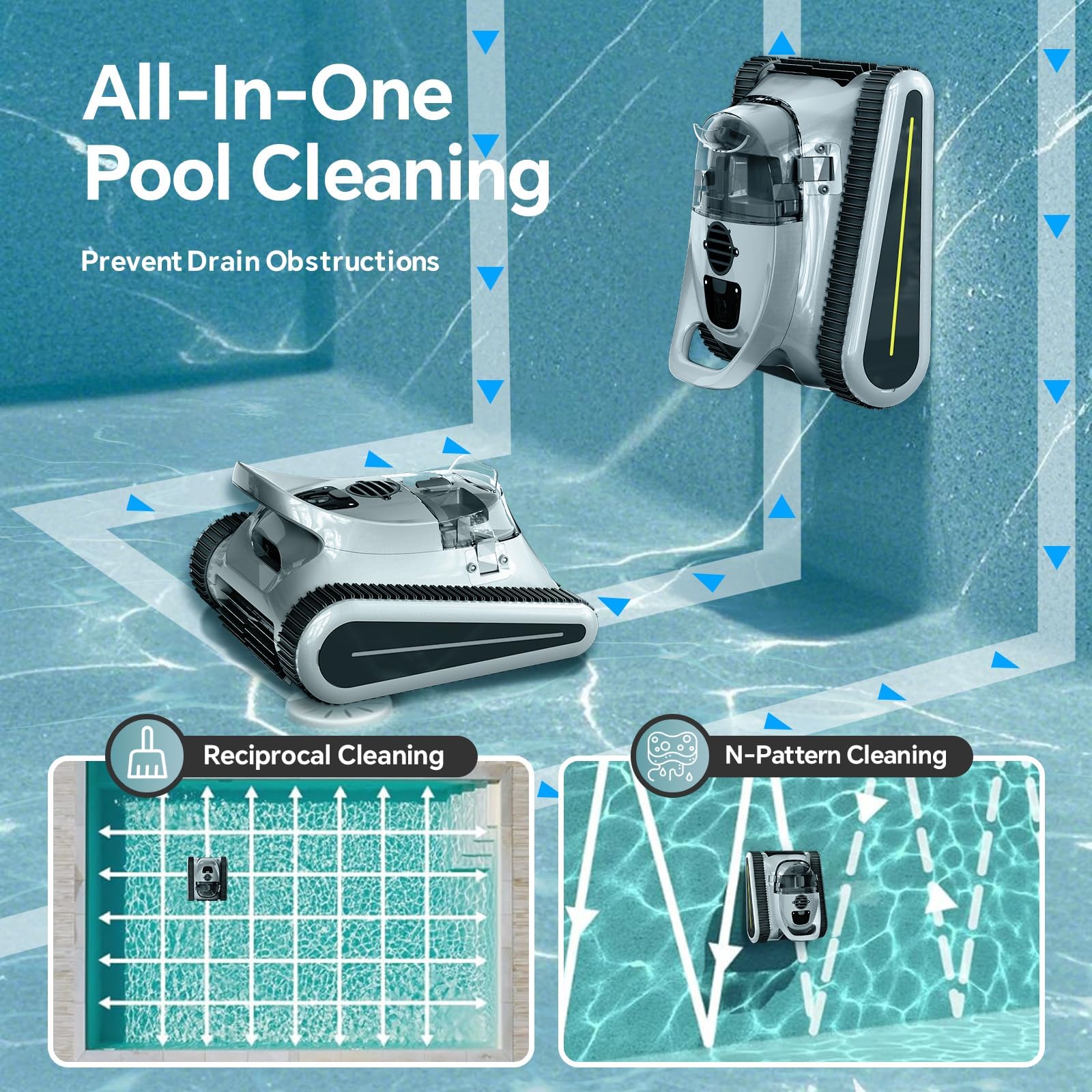 RERIOU cordless robotic pool cleaner side view highlighting compact profile for storage