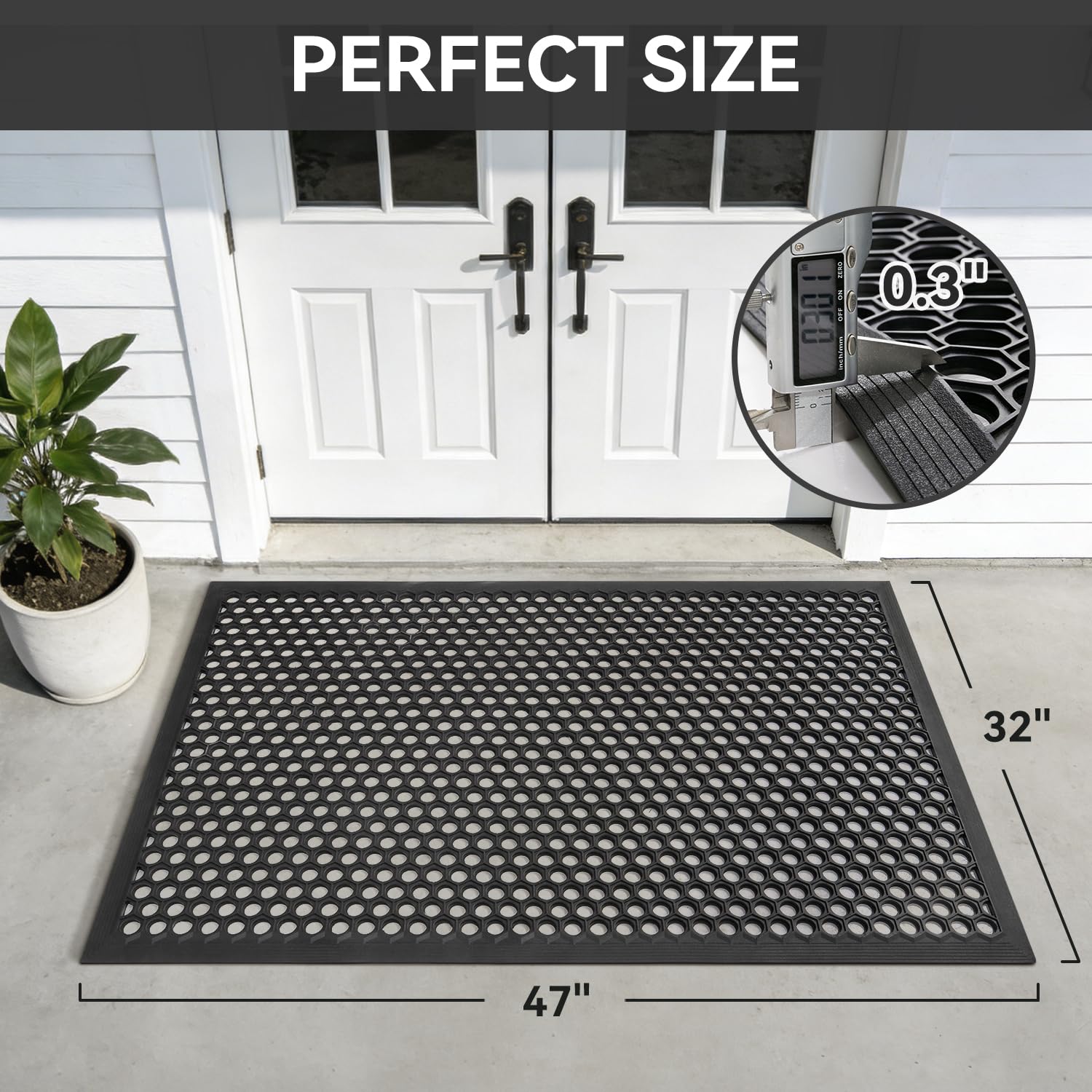 RESARE commercial rubber doormat; non-slip surface for safe entry.
