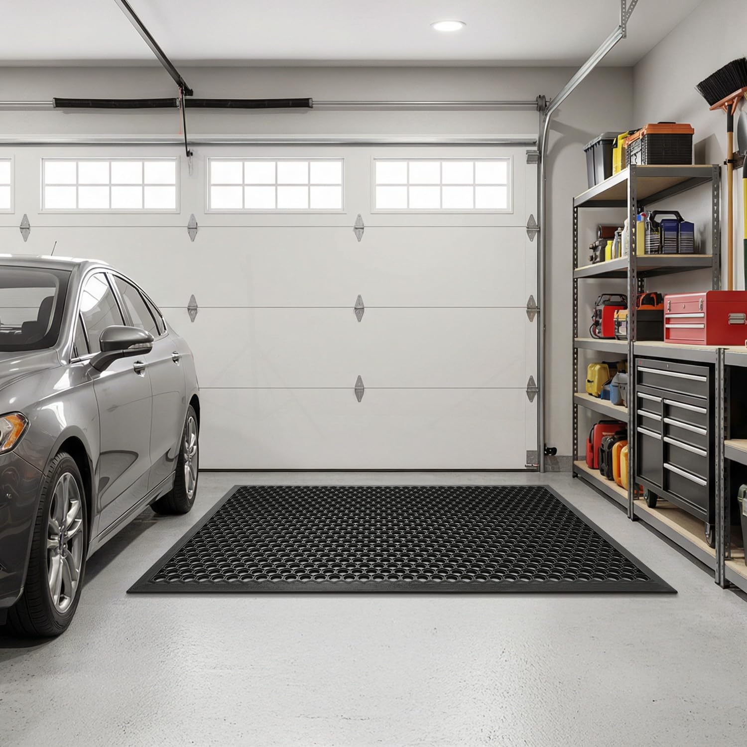 RESARE front-door mat; resists weather and wears well.