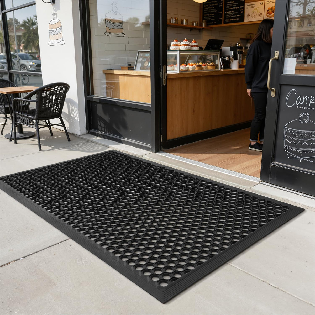 RESARE front door mat exterior with textured rubber surface for mud scraping and durability