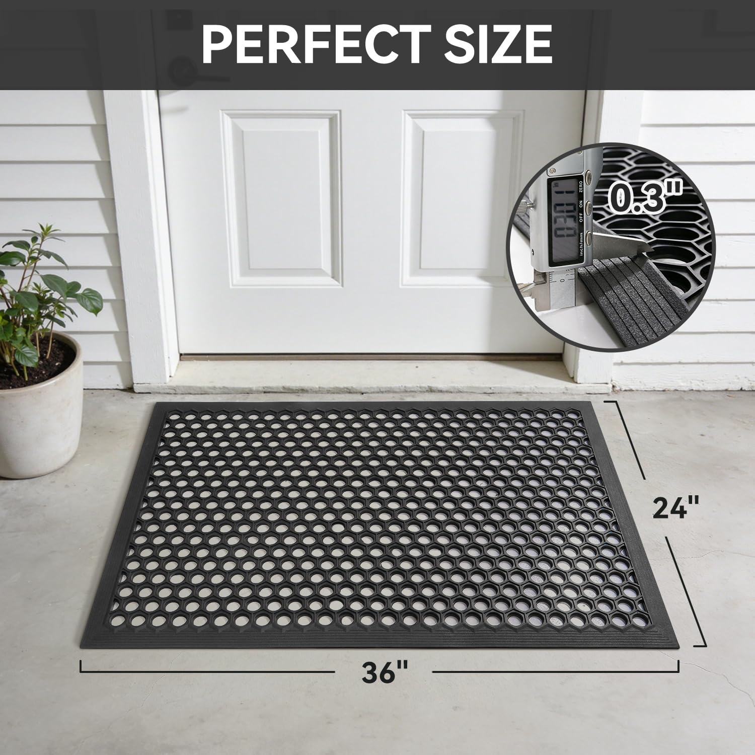 RESARE rubber door mat with drainage holes for quick drying and slip resistance