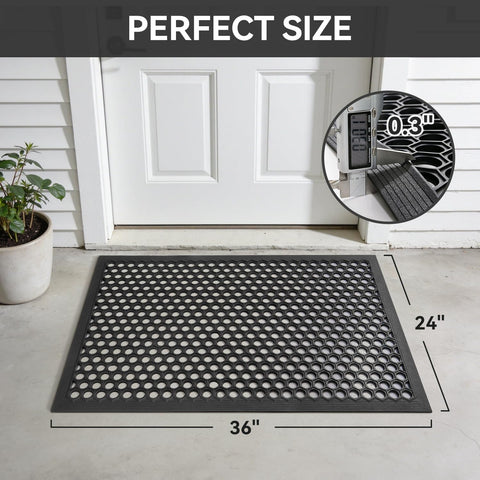 RESARE rubber door mat with drainage holes for quick drying and slip resistance