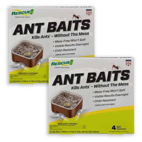 RESCUE! Ant Baits box front shows ready-to-use packaging for easy placement.