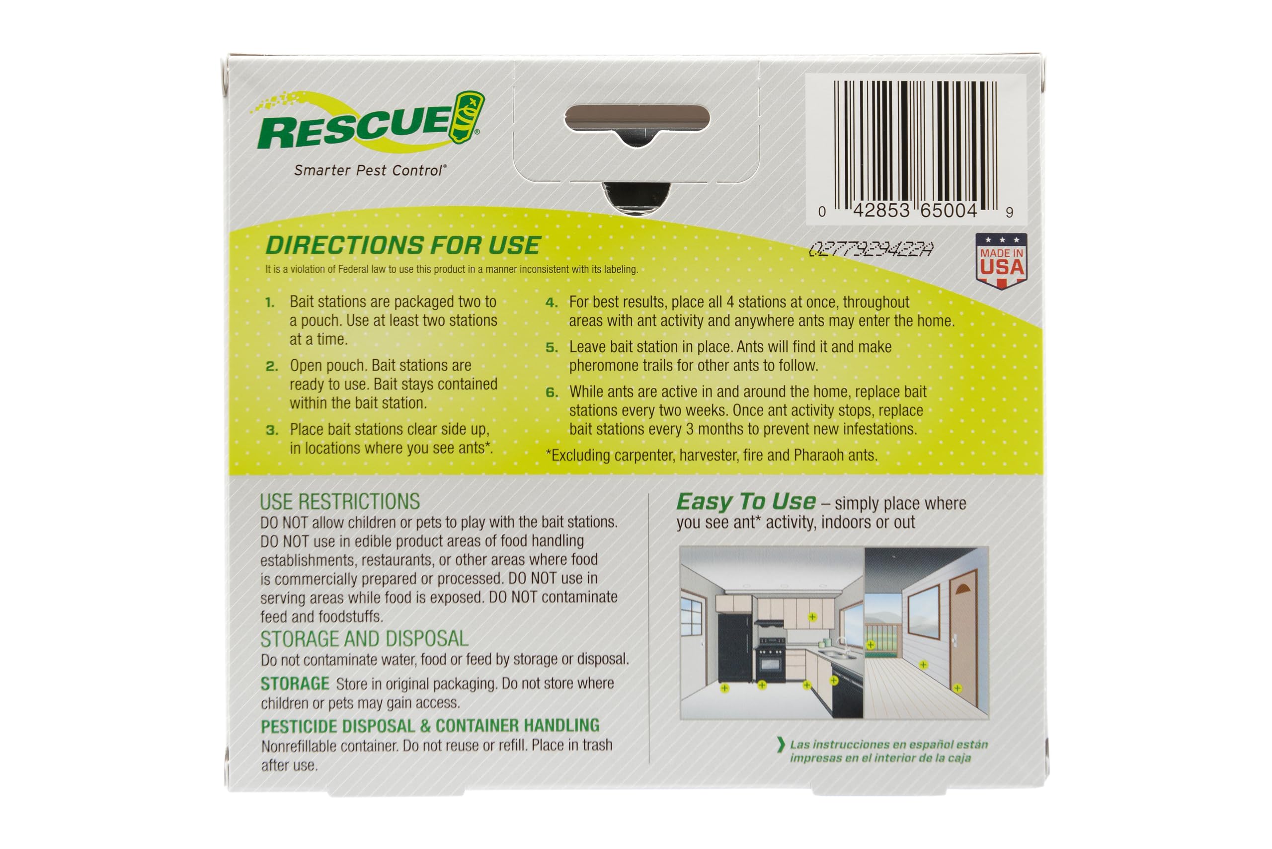 RESCUE! Ant Baits station closeup highlights dual bait technology attracting ants.