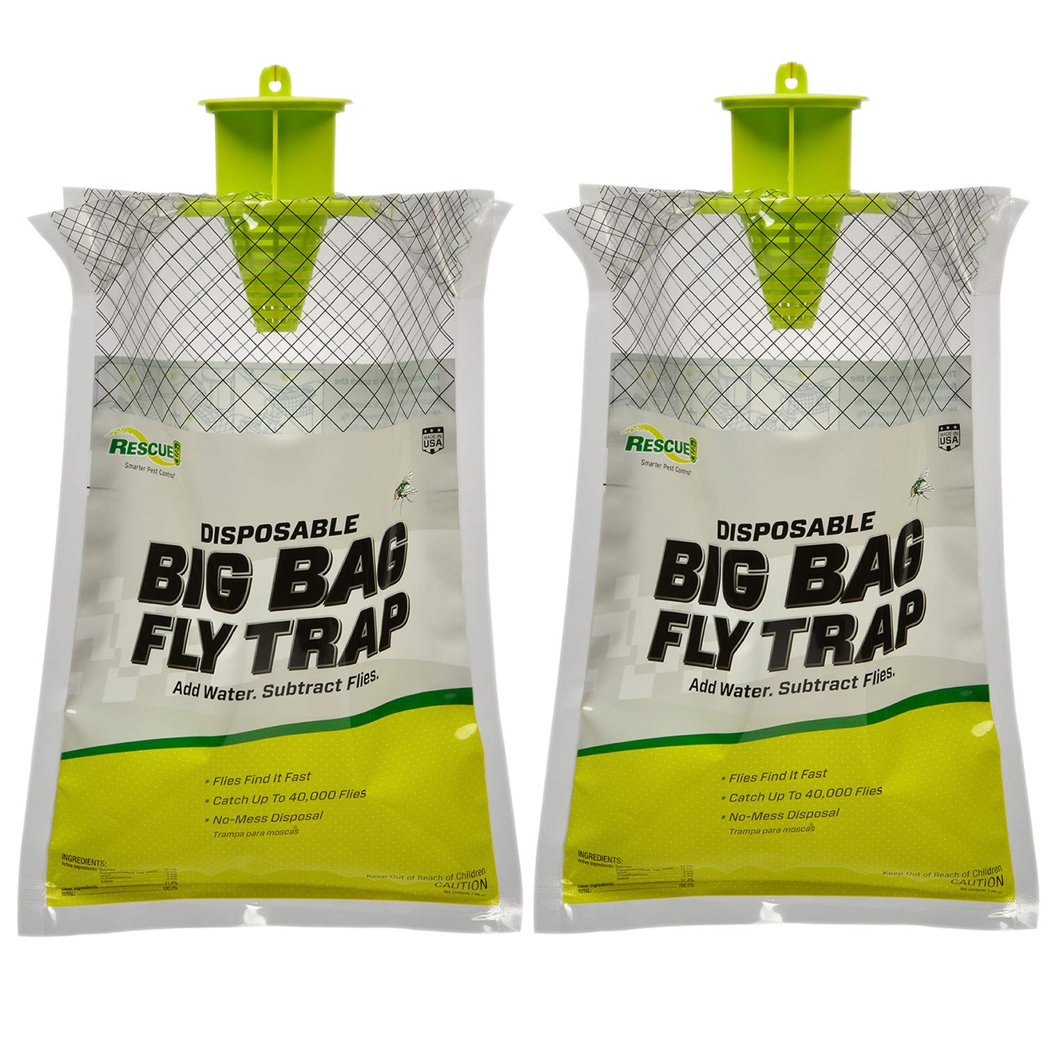 RESCUE! Big Bag Fly Trap outdoors near a barn for effective fly control.