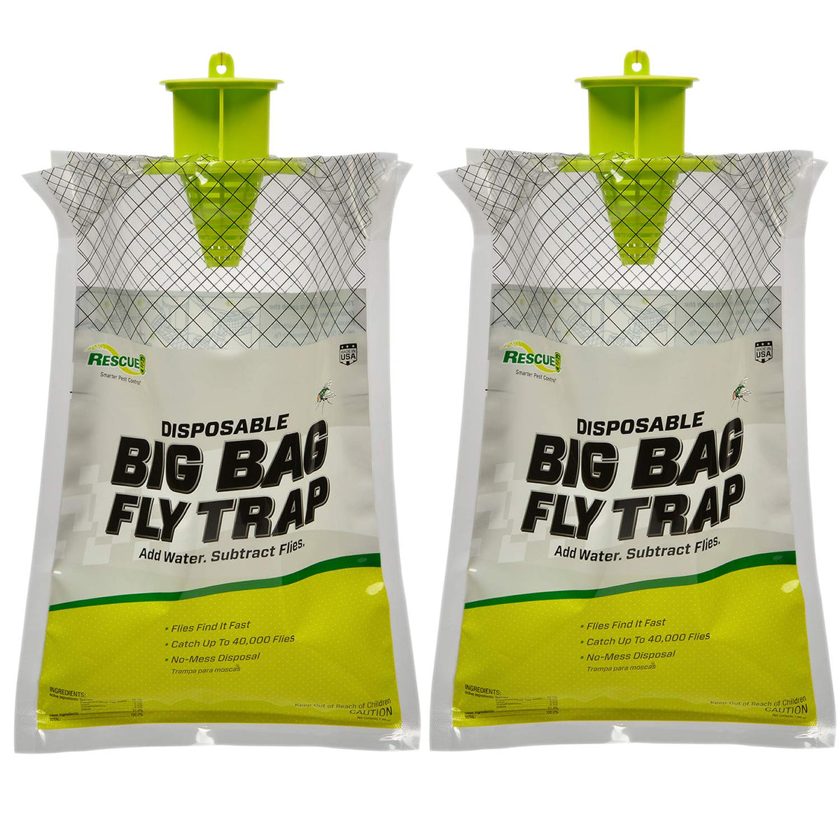 RESCUE! Big Bag Fly Trap outdoors near a barn for effective fly control.