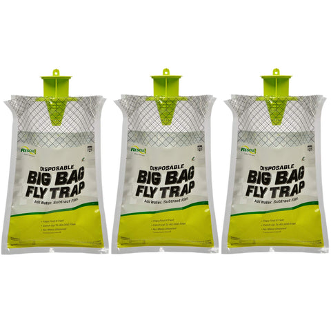 RESCUE! Big Bag Fly Trap used outdoors in a yard for fly control outdoors.