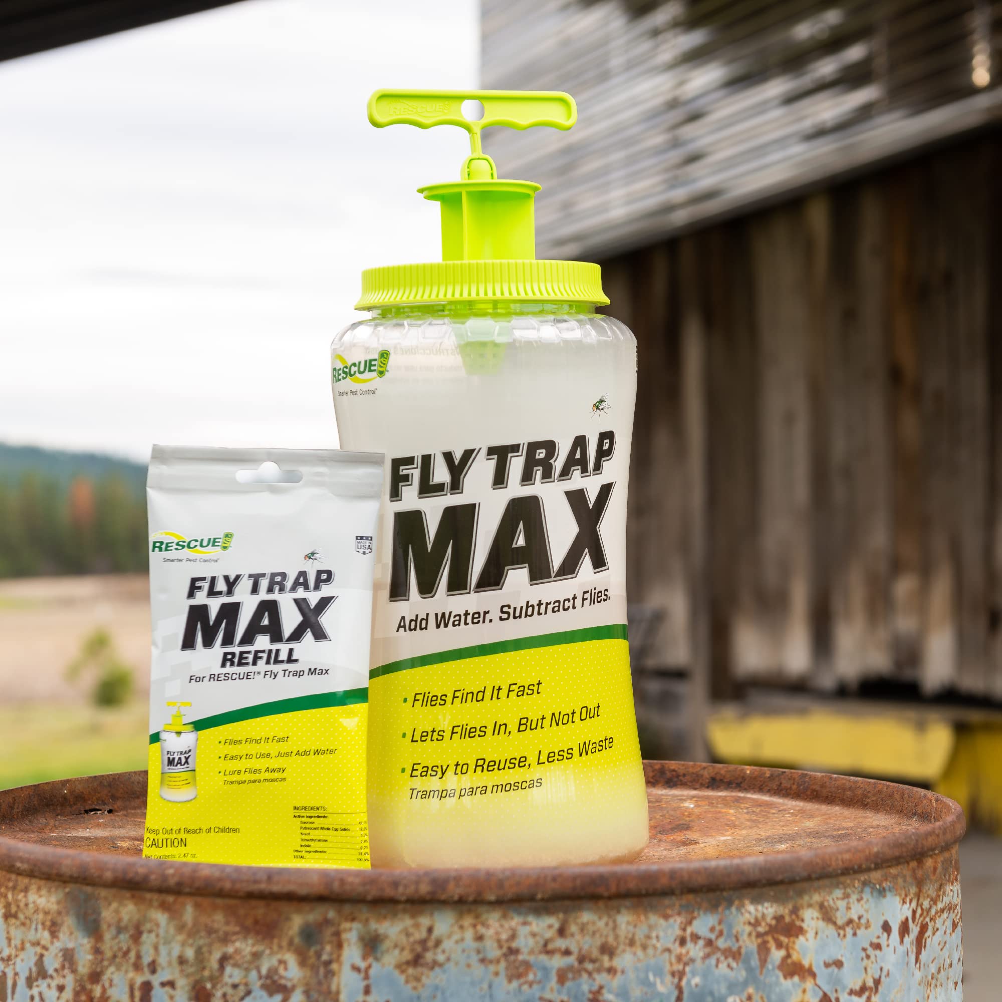 RESCUE! Fly Trap Max made in USA label, signifying local manufacturing quality.