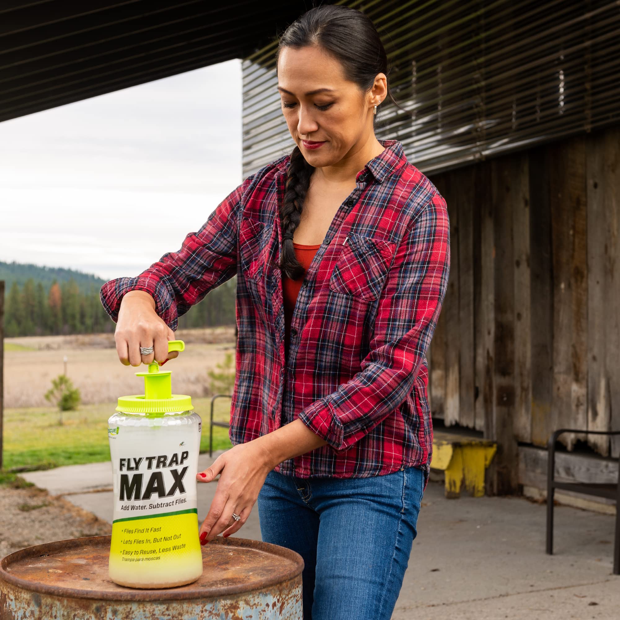 RESCUE! Fly Trap Max outdoor setup shown placed away from living areas for safe use.