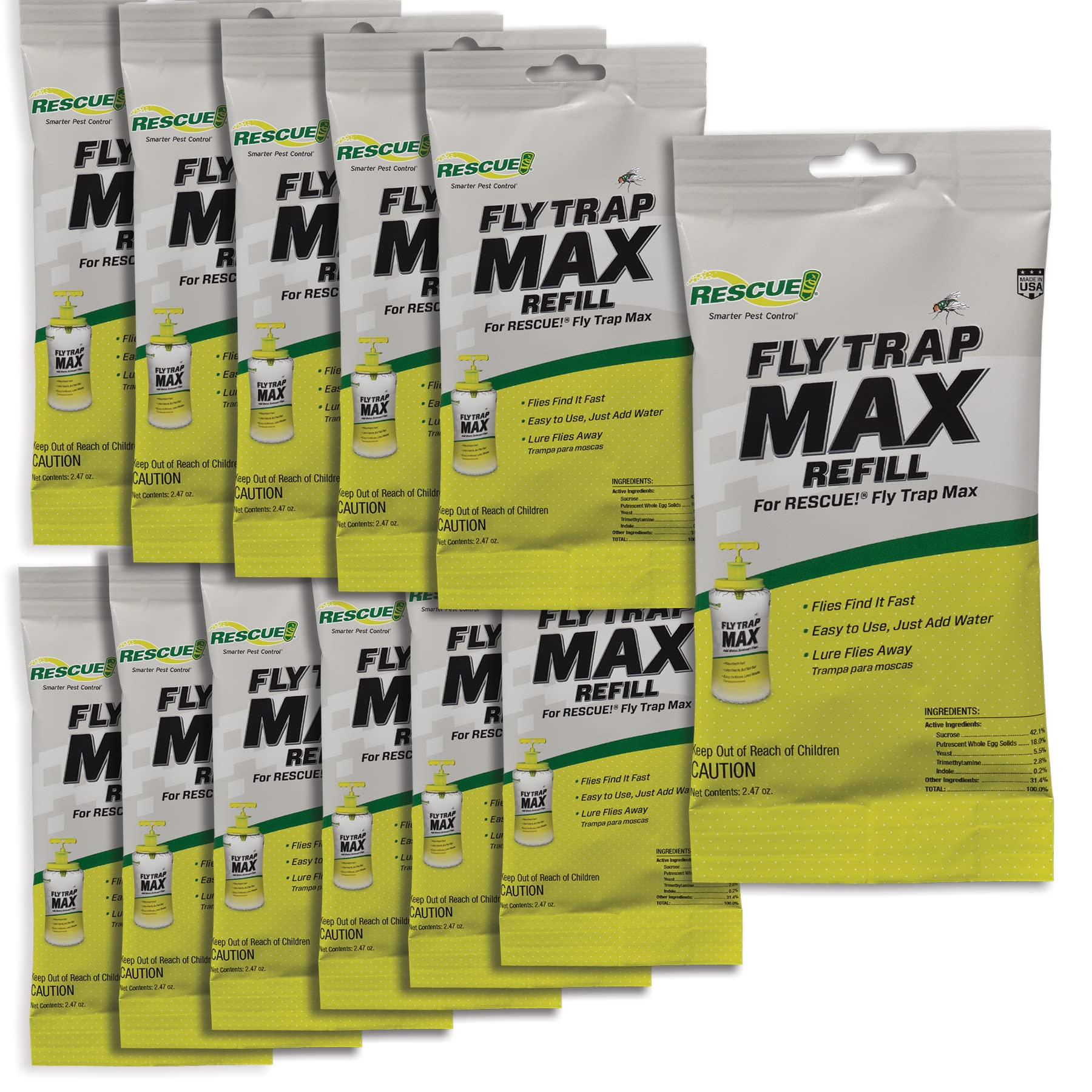 RESCUE! Fly Trap Max refill pack for outdoor fly control and long-lasting attractant.