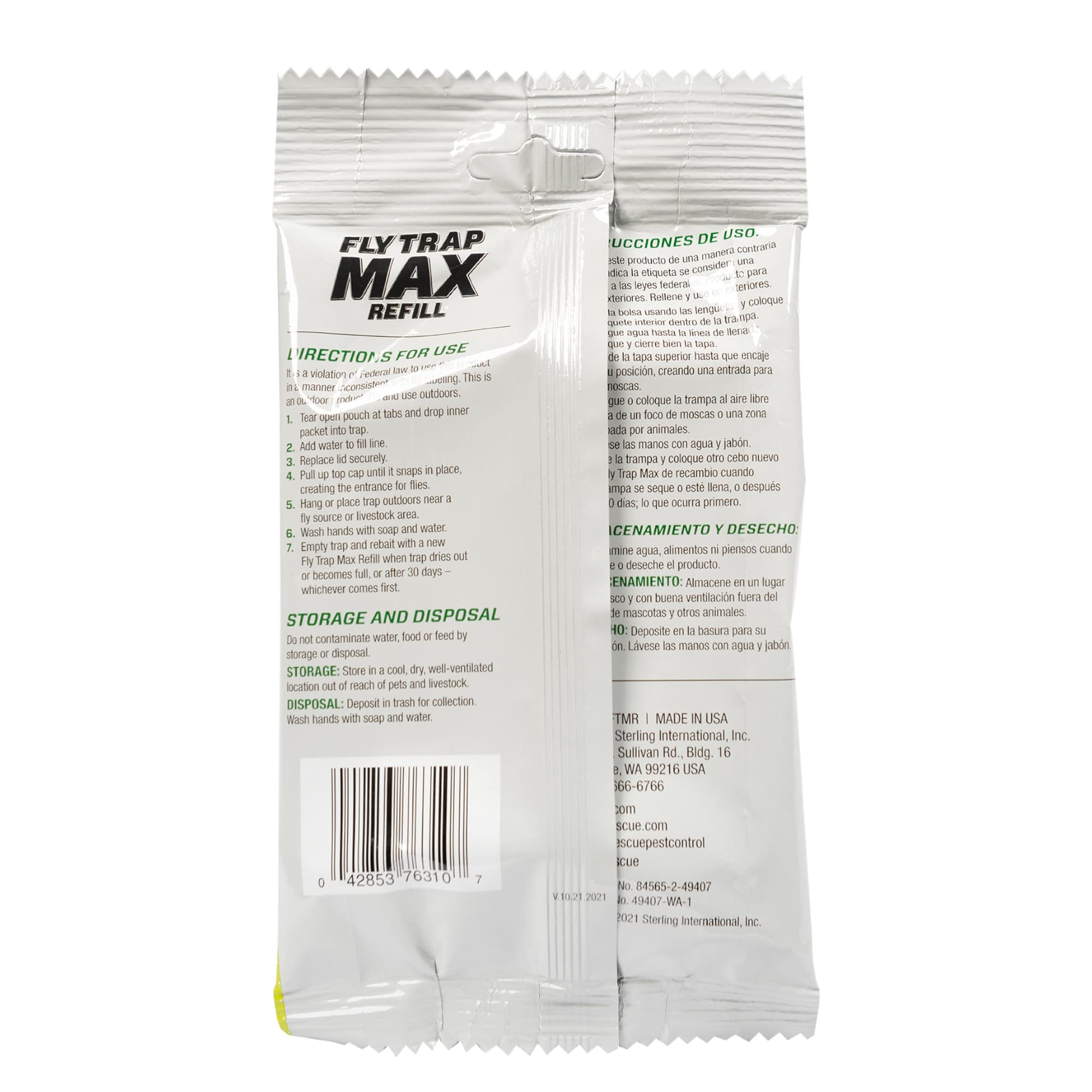 RESCUE! Fly Trap Max refill pouch activated in water to lure nuisance flies.