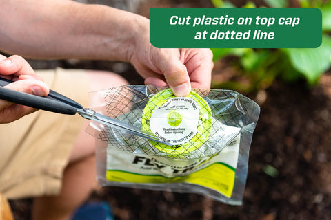 RESCUE! Cap-activated hanging fly trap ready to attract and capture flies outdoors