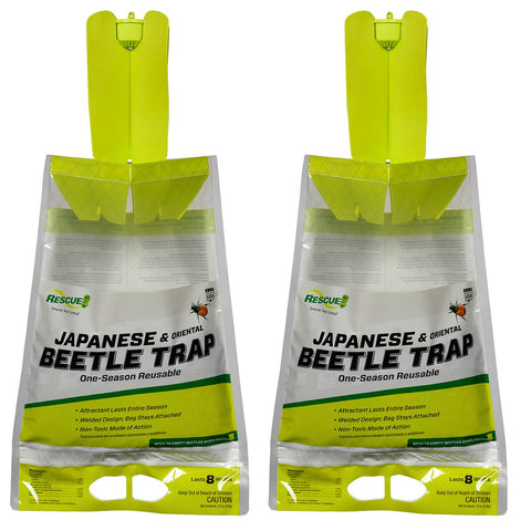 RESCUE! Japanese Beetle Trap front view with reusable bag for garden protection.