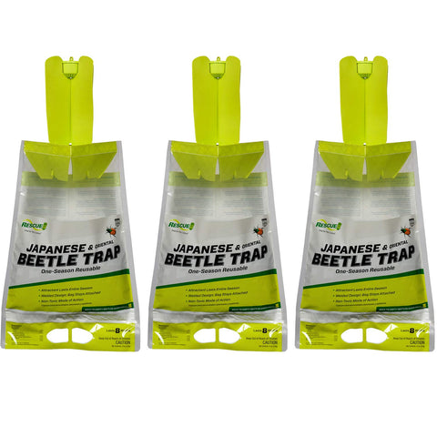 RESCUE! Japanese Beetle Trap in use catching beetles from the garden