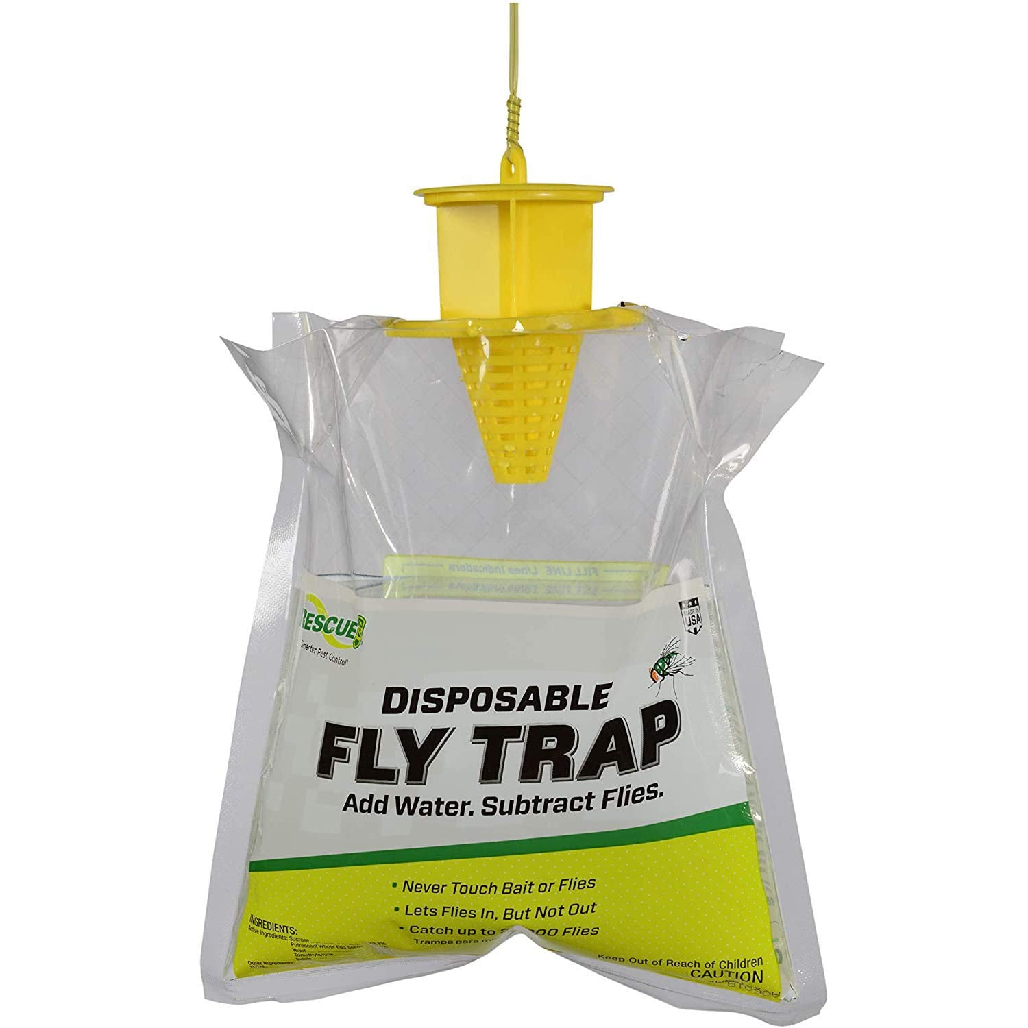 RESCUE! fly trap hanging 20 feet from living spaces helps reduce pests.