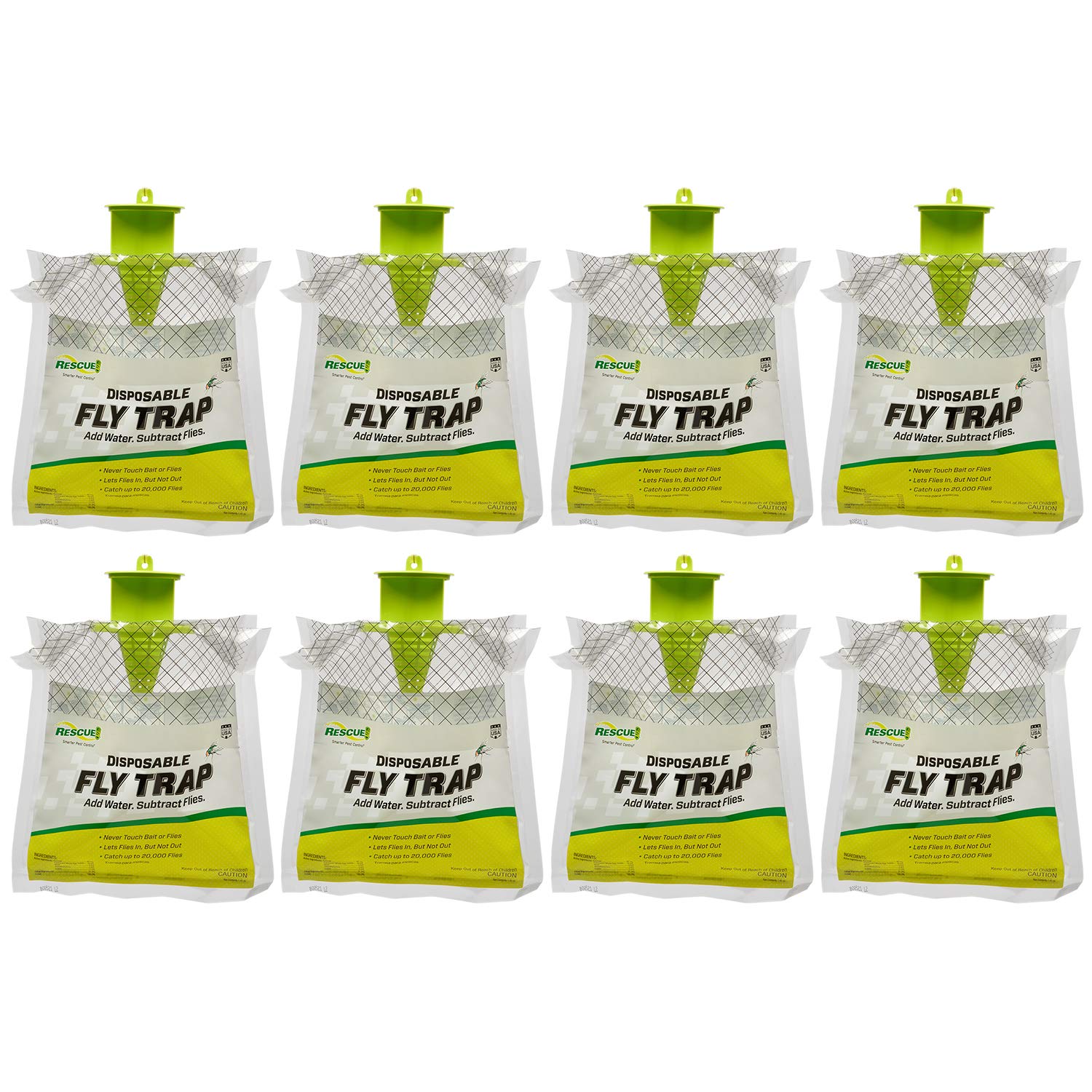 RESCUE! outdoor fly trap pack shown ready for activation in a sunny yard