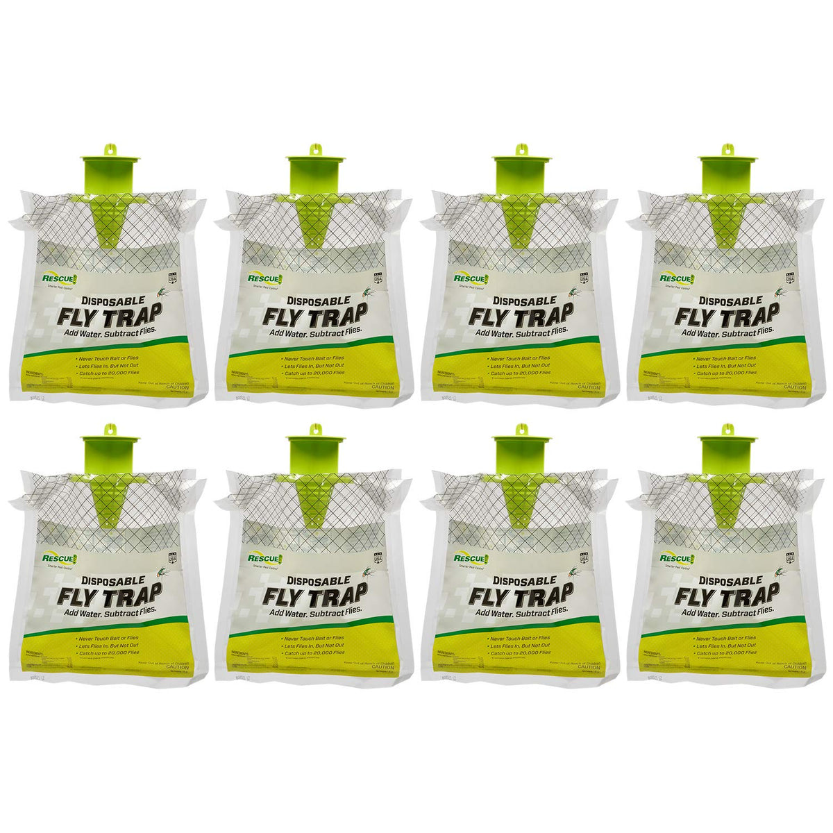 RESCUE! outdoor fly trap pack shown ready for activation in a sunny yard