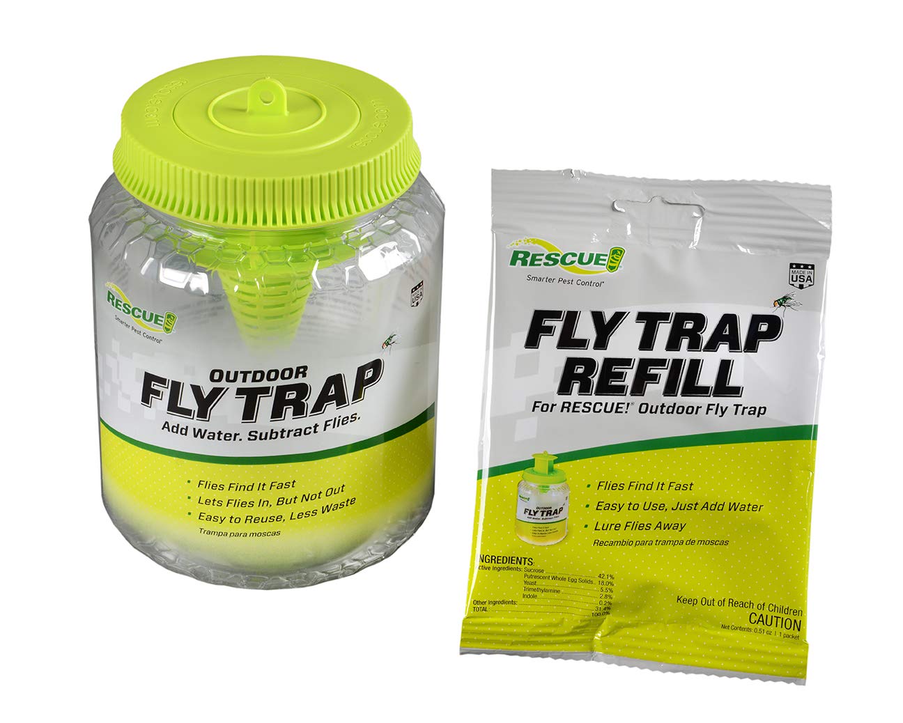 RESCUE! Outdoor Fly Trap in use to reduce pesky houseflies outdoors.