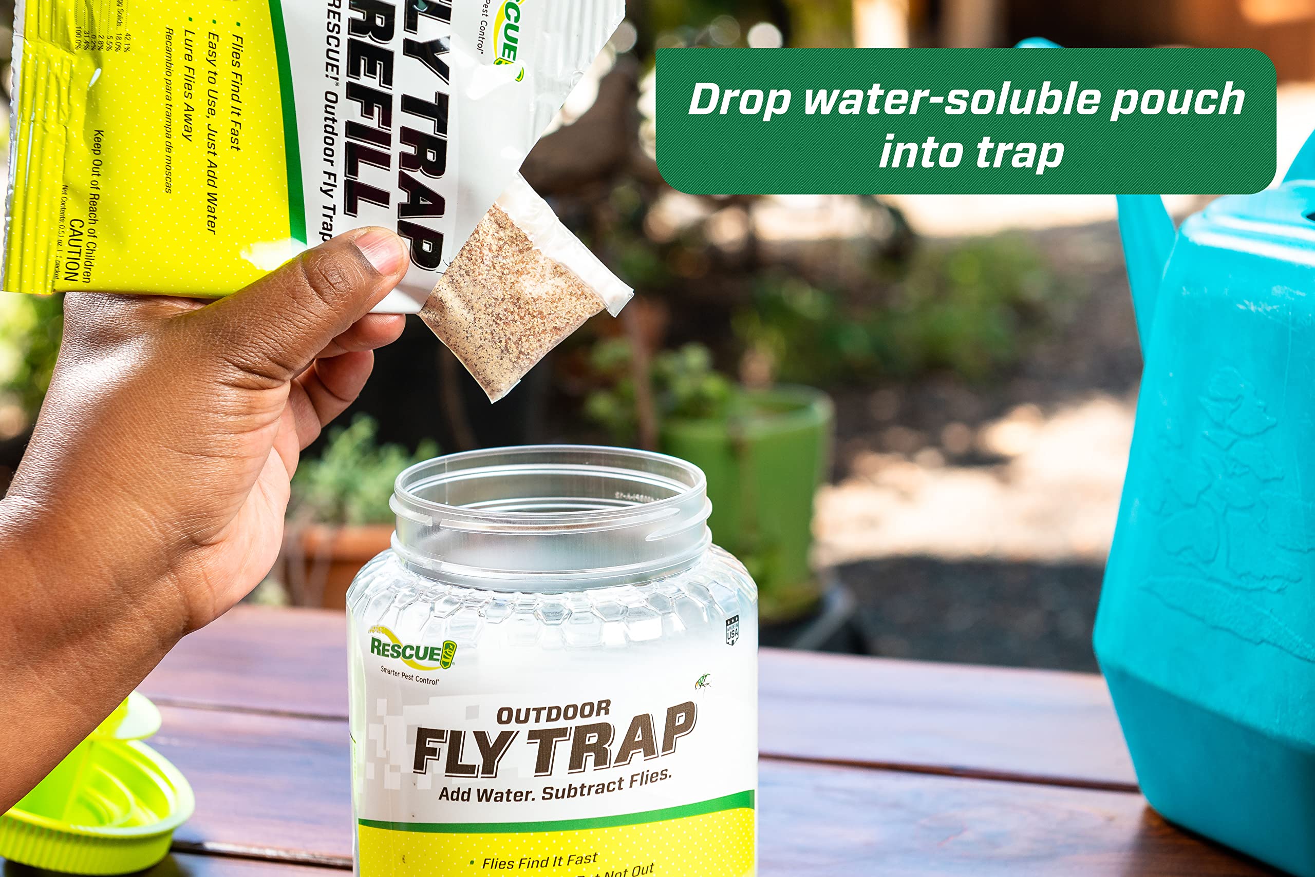 RESCUE! Outdoor Fly Trap outdoor setup shown in yard.