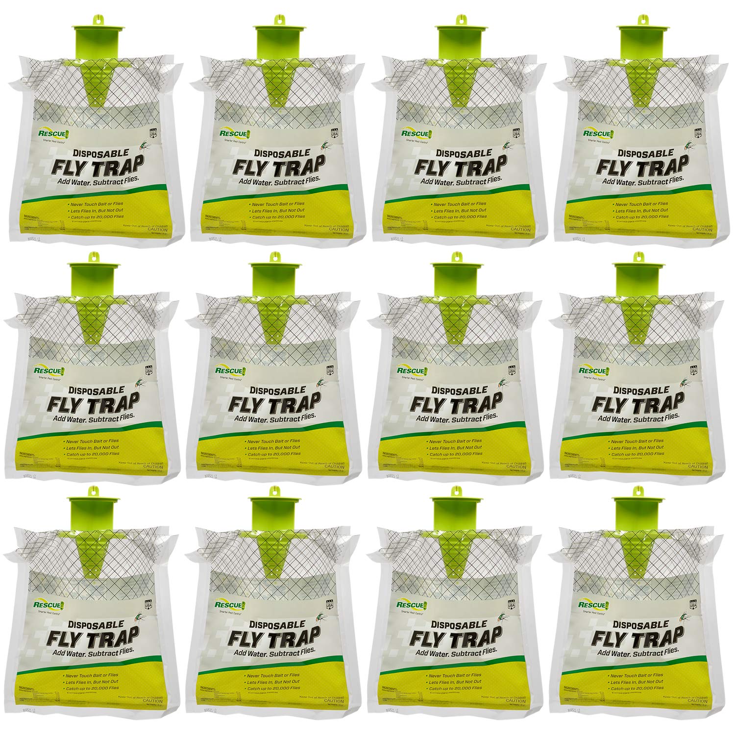 RESCUE! outdoor flytrap packaging showing twelve traps for easy pest control.