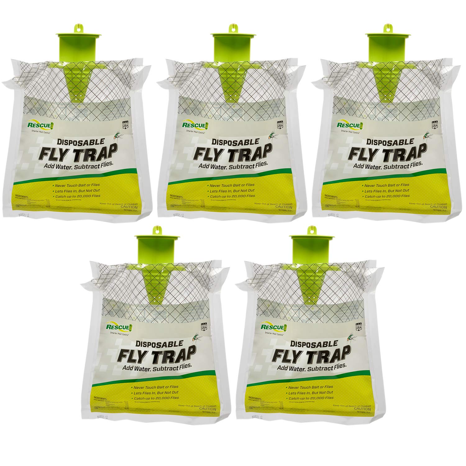 RESCUE! outdoor hanging fly trap 5-traps pack ready for yard protection.