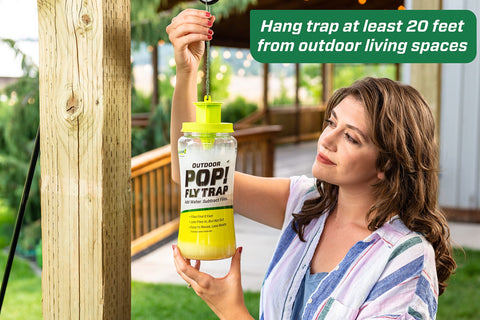 RESCUE! POP! Fly Trap shows capacity up to 40,000 flies for large spaces.