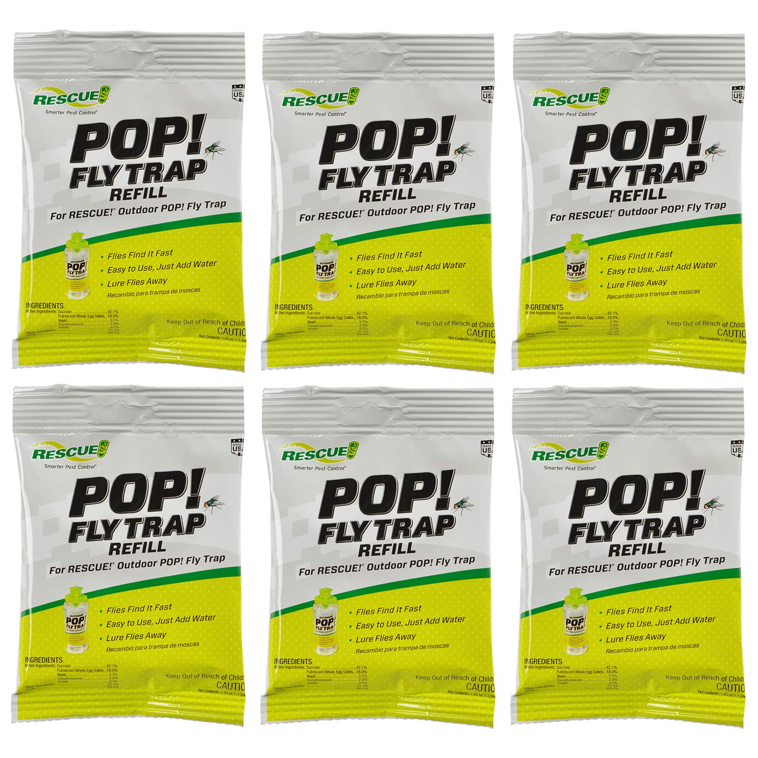 RESCUE! POP! fly trap bait refill for outdoor use attracts nuisance flies.