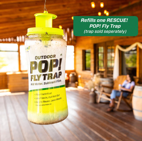 RESCUE! POP! Fly Trap Bait Refill pouch opens and activates in water.