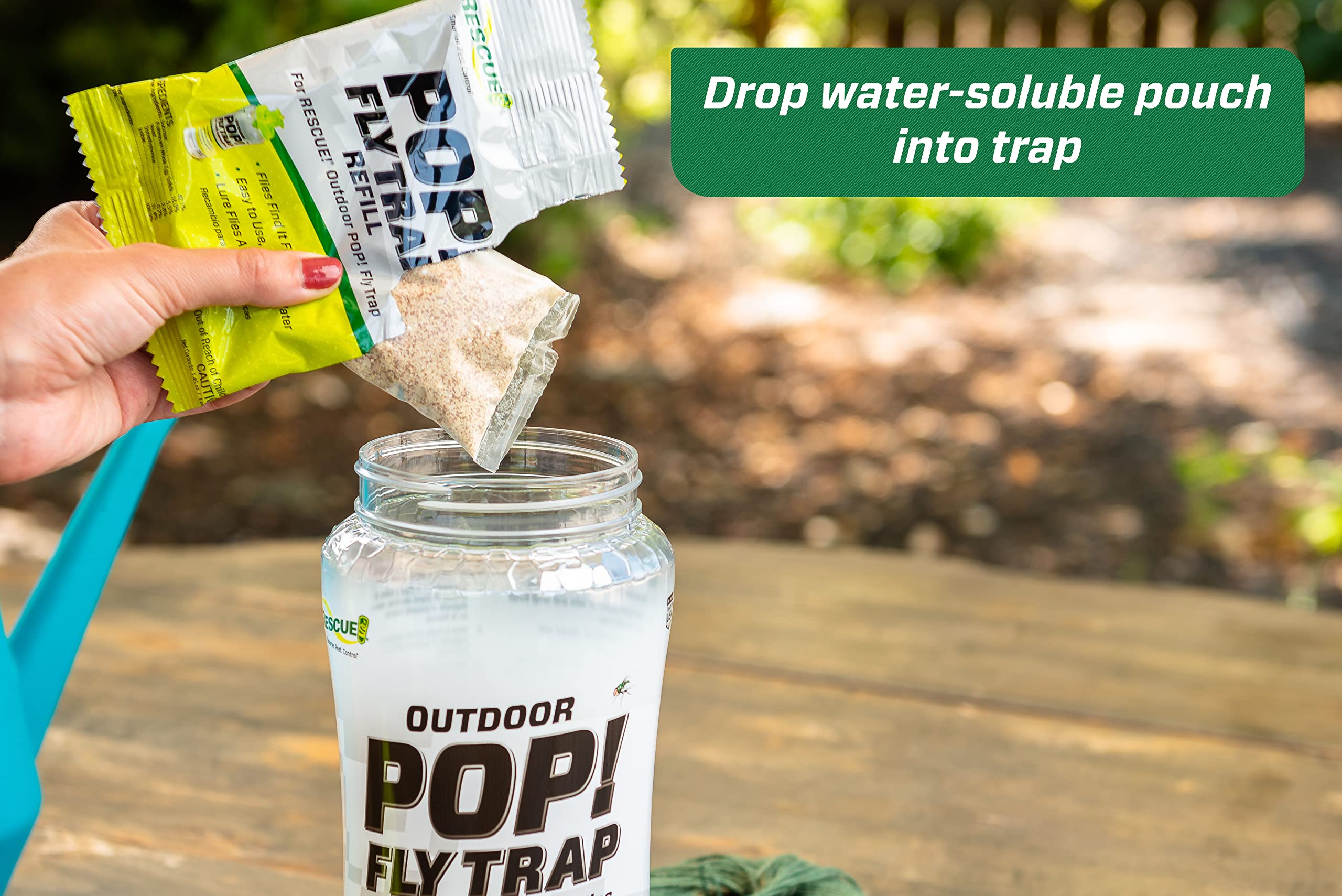 RESCUE! POP! Fly Trap attractant area ready for odor outdoors.