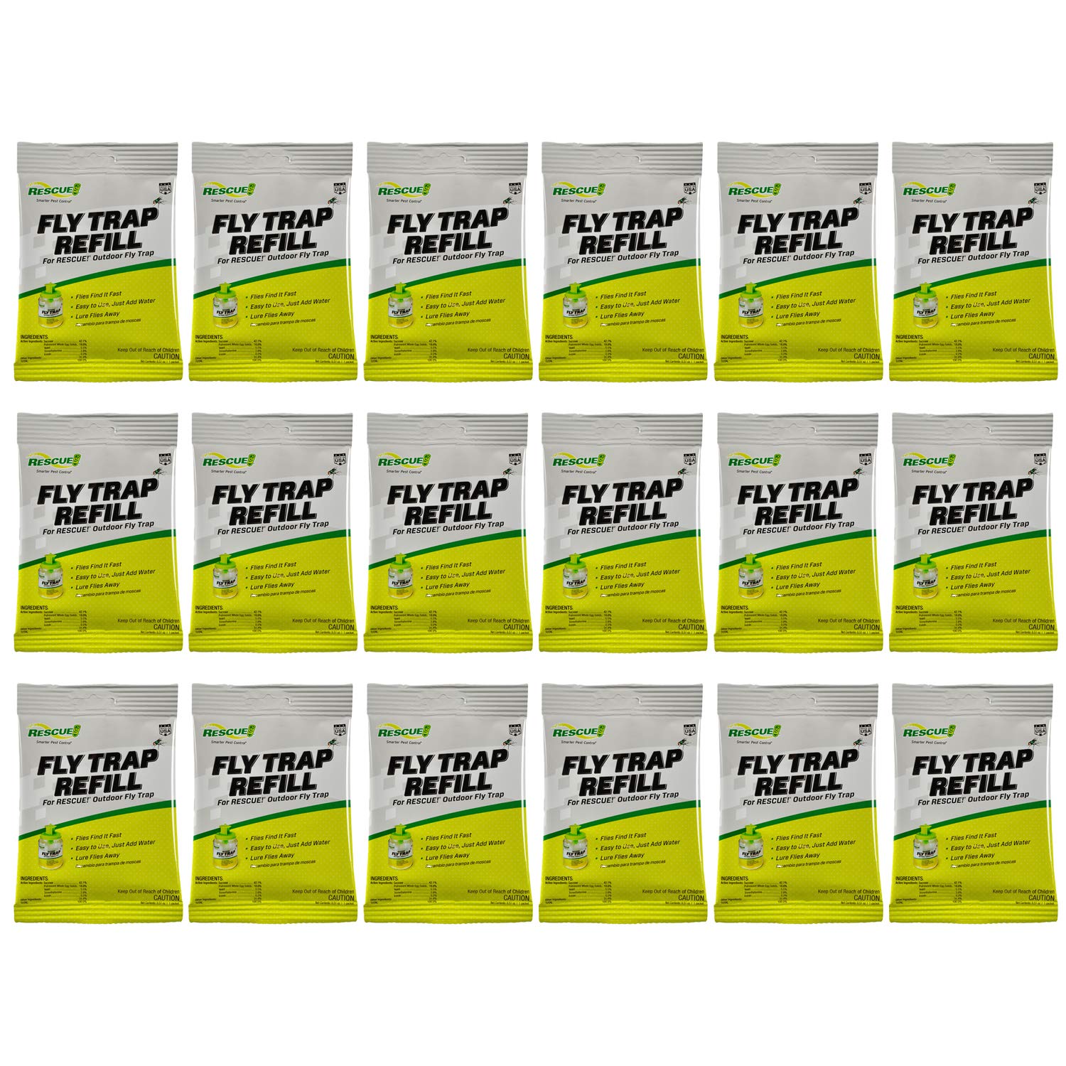 RESCUE! bait refill for reusable fly trap outdoors attracts nuisance flies.