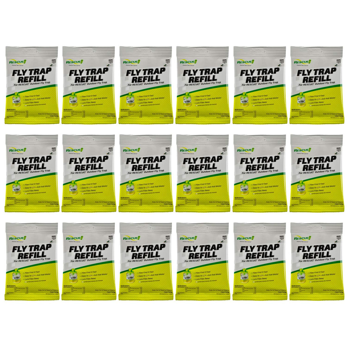 RESCUE! bait refill for reusable fly trap outdoors attracts nuisance flies.