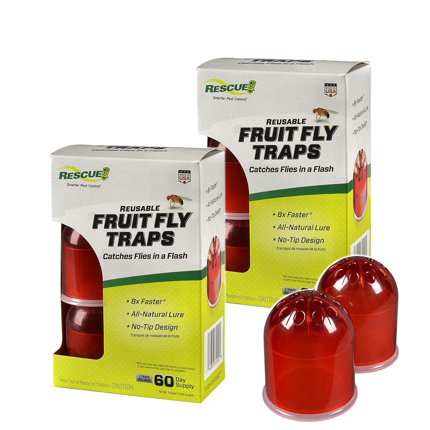 RESCUE! reusable indoor fruit fly traps, two-pack, for continuous control.