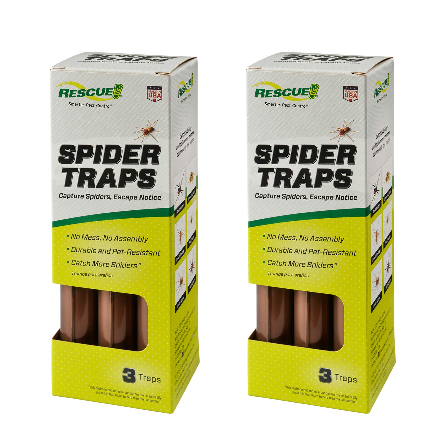 RESCUE! Spider Traps packaging signals a ready-to-use indoor solution.