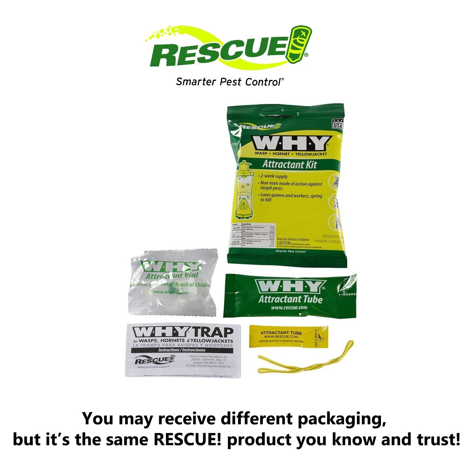 RESCUE! WHY Trap assembly and refill ready for USA-made pest solutions.
