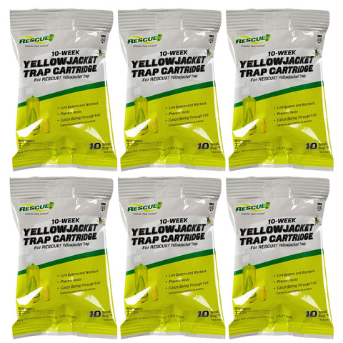 RESCUE! yellowjacket attractant cartridge package shows 10-week supply for use with RESCUE traps.