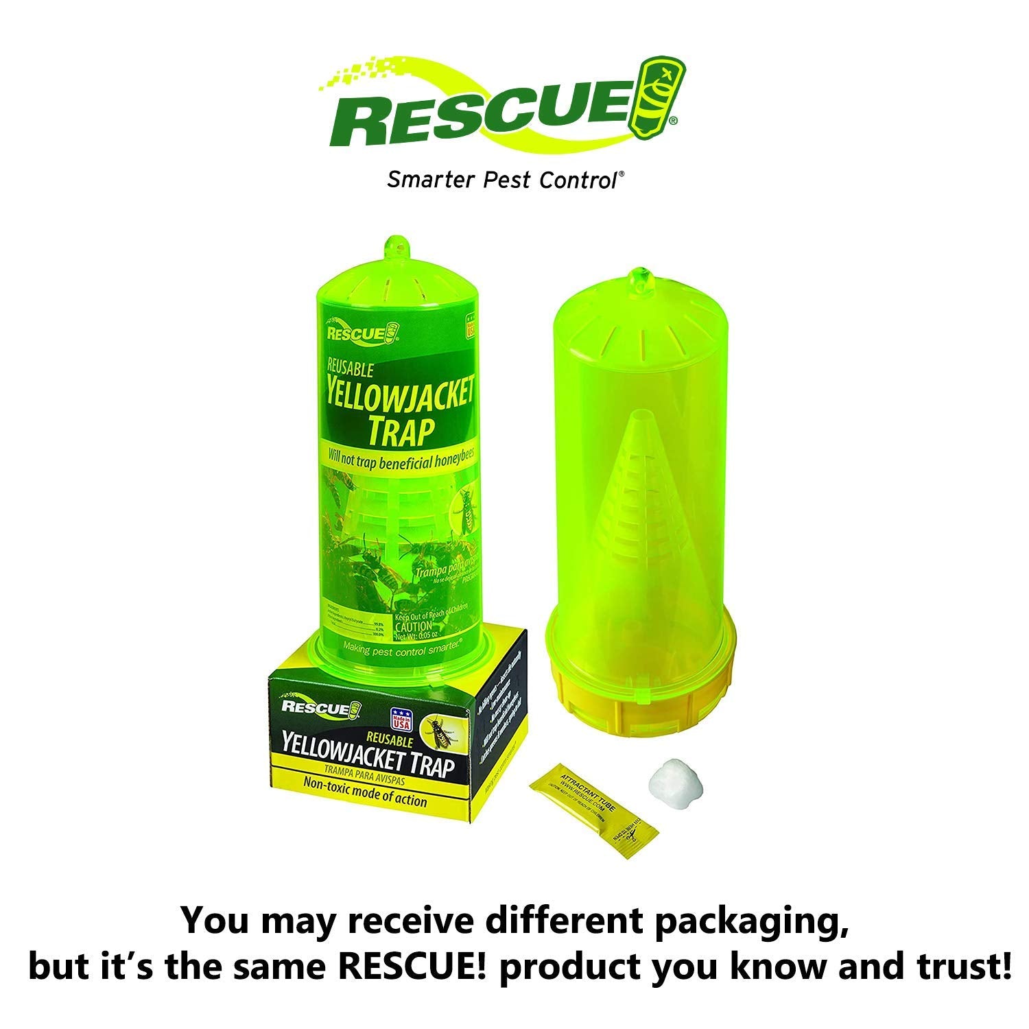 RESCUE! yellowjacket trap placed in-use for practical outdoor deterrence