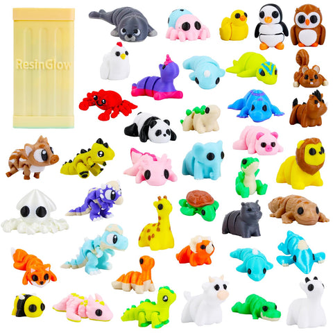 ResinGlow 42pc mini animals with box for easy storage and desk display