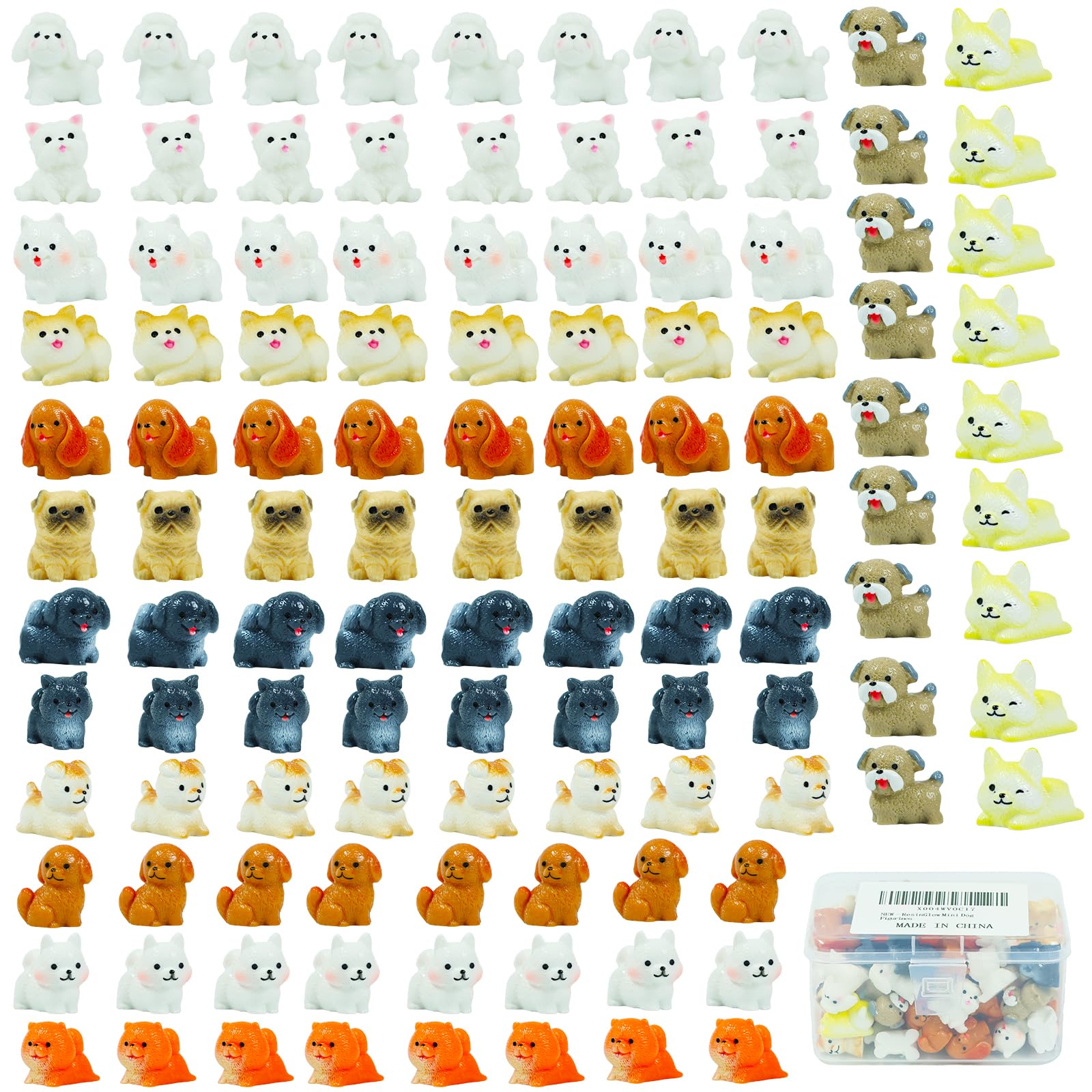 ResinGlow 70-piece mini dog figurines set in playful poses for fairy gardens
