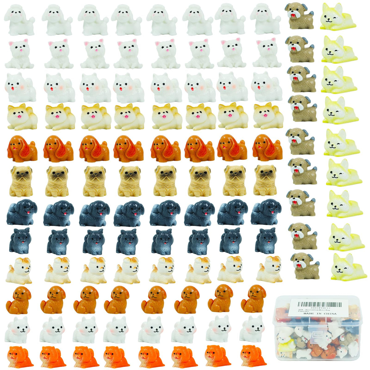 ResinGlow 70-piece mini dog figurines set in playful poses for fairy gardens