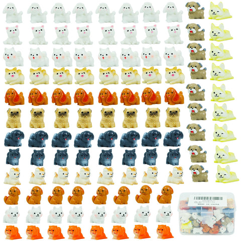 ResinGlow 70-piece mini dog figurines set in playful poses for fairy gardens