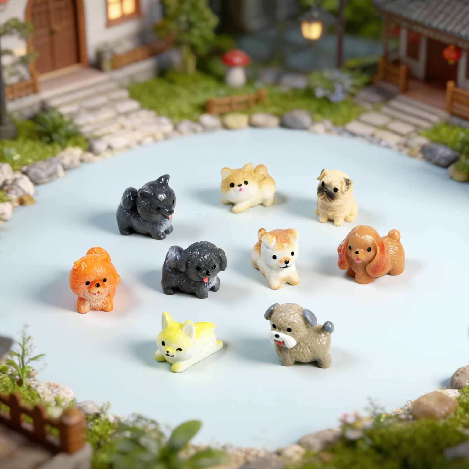 ResinGlow party favors with mini dog figurines for celebrations