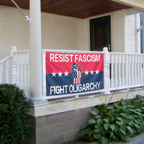 Resist Fascism flag made of lightweight polyester for easy handling.