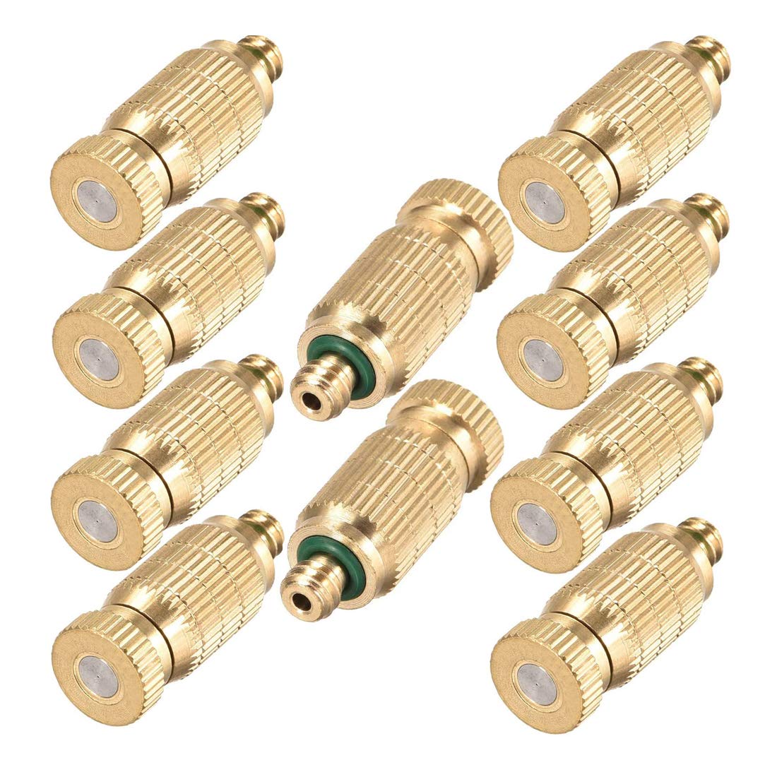 RESNSTAR brass misting nozzle close-up showing rust-resistant durability for outdoor use.