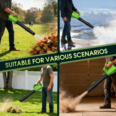 Restaswork indoor dust removal with cordless blower for garages and spaces.