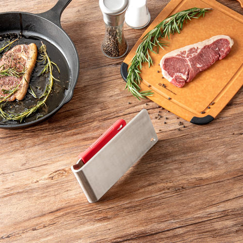 Restaurantware Met Lux steak press bright red handle aids quick identification