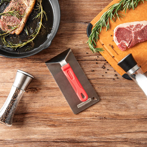 Restaurantware Met Lux steak press removable silicone handle for heat resistance