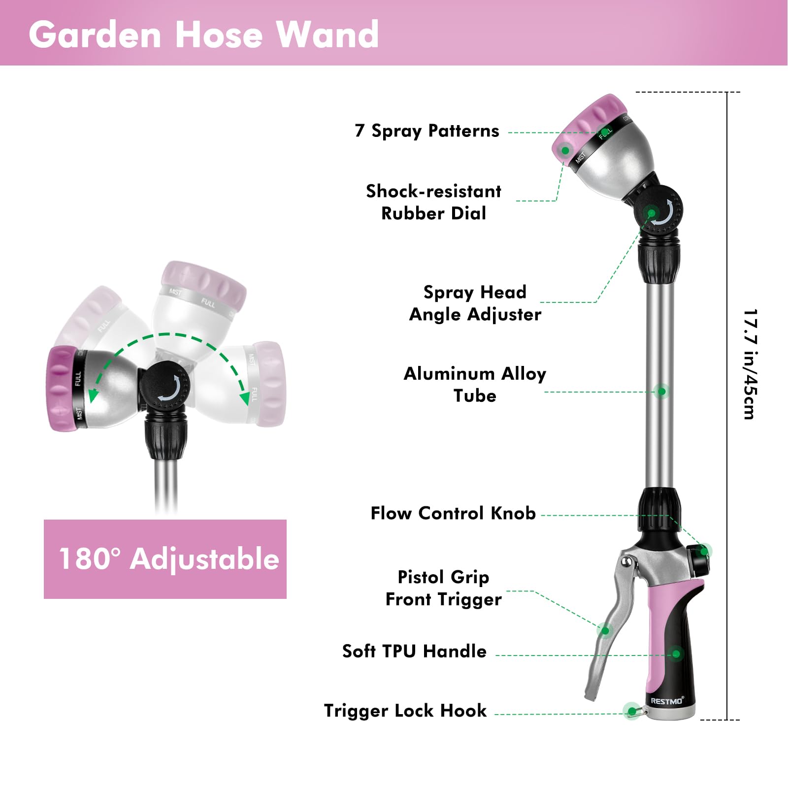 RESTMO 180-degree swivel head enables access to tight spots
